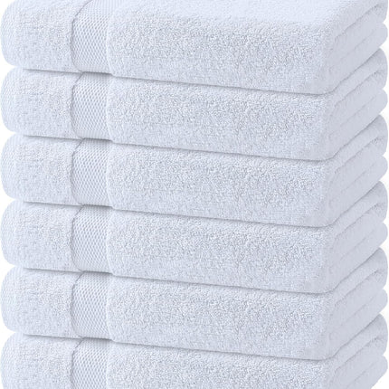 White Bath Towels 24X50 Inch, 6 Pack - Extra Absorbent Cotton Towel Set for Bathroom