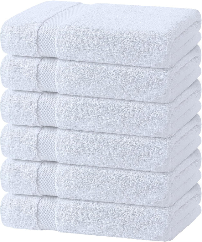 White Bath Towels 24X50 Inch, 6 Pack - Extra Absorbent Cotton Towel Set for Bathroom
