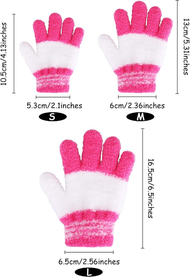 3 Pairs Winter Knit Gloves for Kids Stretchy Full Finger Fluffy Mittens for Toddler Boys Girls 1-11 Years