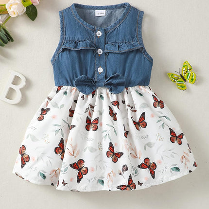 Toddler Baby Girl Outfits Summer Dresses Sleeveless Infant Denim Sundress Jeans Dress for Girl Clothes