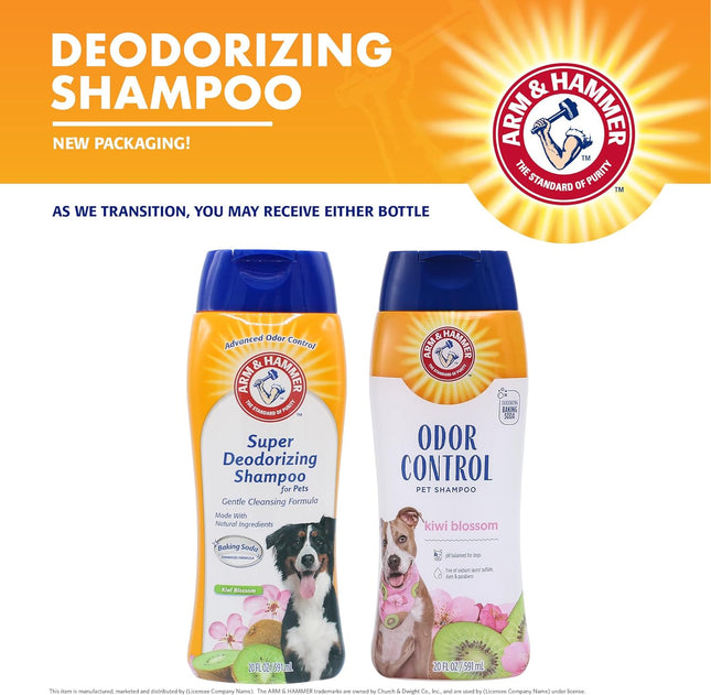 Deodorizing Dog Shampoo with Baking Soda for Odor Control, Tearless Moisturizing Formula for Sensitive Skin, Fresh Kiwi Blossom Scent, Safe for Dogs and Puppies, 20 Fl Oz
