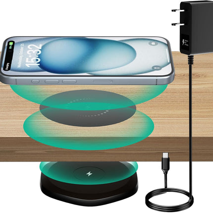 Invisible Wireless Charger,30Mm under Desk Charger Mat, Furniture Table Nightstand Desktop Charging Station for Iphone17/16/15/14/13/12/Samsung/Lg/Google Pixel Desk Essentials(With QC Adapter)