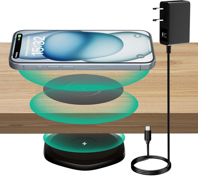Invisible Wireless Charger,30Mm under Desk Charger Mat, Furniture Table Nightstand Desktop Charging Station for Iphone17/16/15/14/13/12/Samsung/Lg/Google Pixel Desk Essentials(With QC Adapter)
