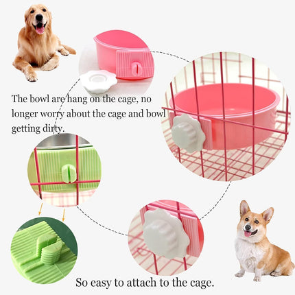 Crate Dog Bowl, Removable Stainless Steel Hanging Pet Kennel Cage Bowl Food & Water Feeder Coop Cup for Puppy, Cat, Rabbit, Guinea Pigs Ferret Bird (2 PCS, Size: M, Blue and Green)