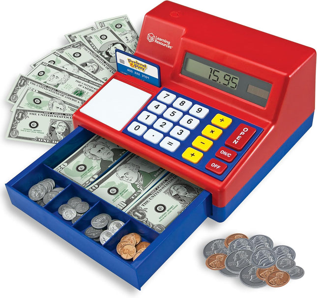 Pretend & Play Calculator Register Toy - Kids Play Set & Credit Card Toy, Register for Kids, Pretend Grocery Store Shopping Playset for Toddlers, Teaching Math Set