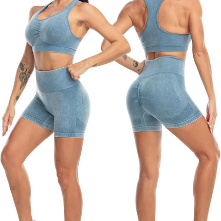3 Piece Workout Sets for Women Butt Lifting Leggings with High Impact Sports Bra Gym Shorts