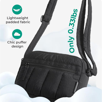 Cross Body Purse, Mini Crossbody Bags for Women Travel Purse, Puffy Shoulder Handbag Wallet with RFID Blocking Slots, Black-Small