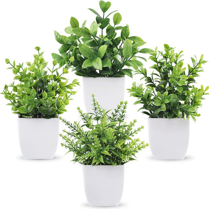 4 Pack Fake Plants Mini Artificial Greenery Potted Plants for Home Decor Indoor Office Table Room Farmhouse