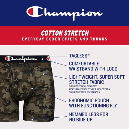 Men'S Everyday Cotton Stretch 5 Pack Boxer Briefs, Total Support Pouch, Moisture-Wicking, No Ride-Up Fit