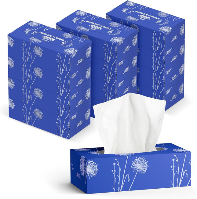 3-Ply Facial Tissues, 1080 Sheets, (12 Packs of 90 Sheets)