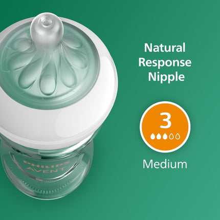Natural Glass Baby Bottle with Natural Response Nipple (Medium Flow, Flow 3), 8Oz, SCY913/01