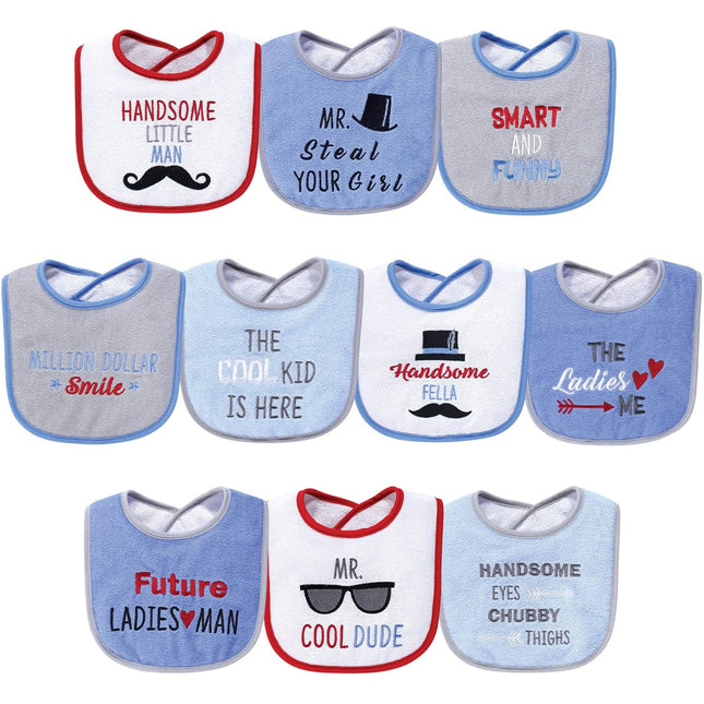 Unisex Baby Cotton Terry Drooler Bibs with Fiber Filling, Handsome Eyes, One Size