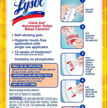 Click Gel Automatic Toilet Bowl Cleaner, Toilet Gel Stamp, Toilet Freshener, Bathroom Essentials, Refreshing Mango & Hibiscus Scent, 6 Count (Pack of 1)