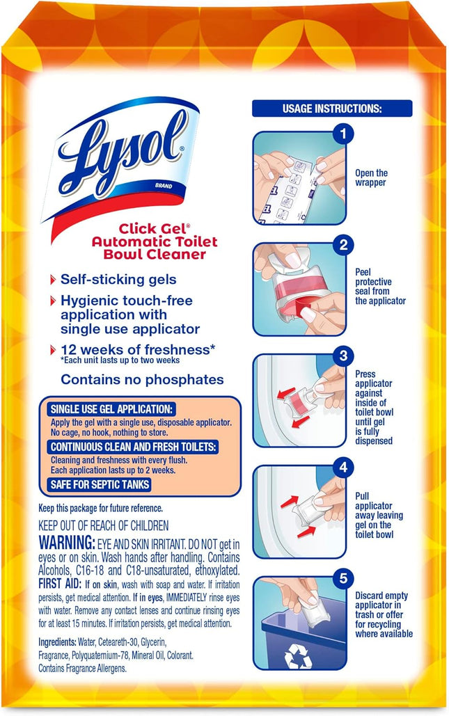 Click Gel Automatic Toilet Bowl Cleaner, Toilet Gel Stamp, Toilet Freshener, Bathroom Essentials, Refreshing Mango & Hibiscus Scent, 6 Count (Pack of 1)