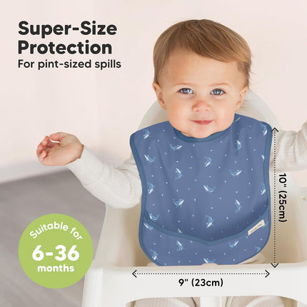 3-Pack Waterproof Baby Bibs for Eating, Lightweight (Marine Muse) | Toddler Feeding Bibs with Large Food Catcher, Mess Proof, Food-Grade, Baby Eating Essentials, Easy to Put on & Clean