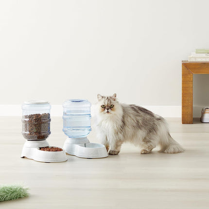 Automatic Pet Water Dispenser and Gravity Food Feeder Set for Cat and Dog, Easy to Clean, 6-Pound Food Capacity, 1-Gallon, Small, Gray, Pack of 2