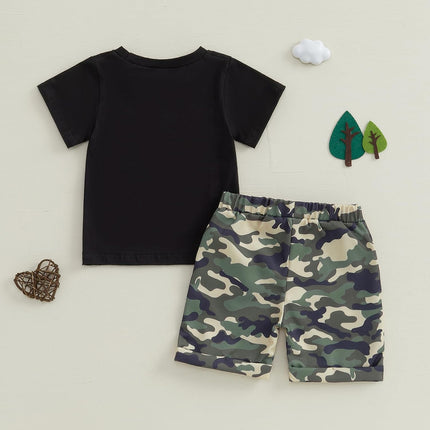 Toddler Kids Baby Boy Summer Clothes Sets 1T 2T 3T 4T 5T Letter Print Short Sleeve Tops Camouflage Shorts Outfits