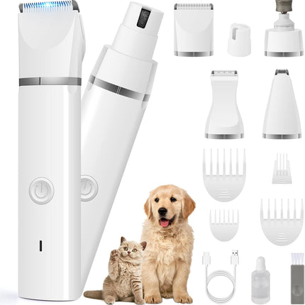 Dog Clippers Grooming Kit Hair Clipper-Low Noise Paw Trimmer- Rechargeable - Cordless Quiet Nail Grinder Shaver for Cats and Other Pets