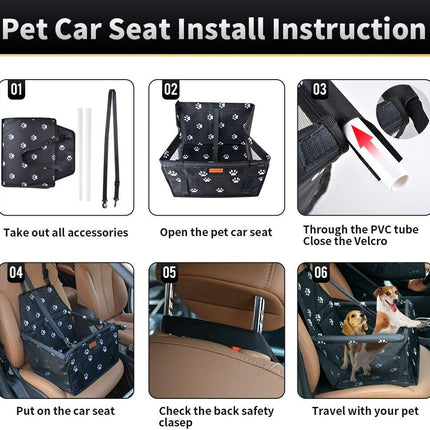 Dog Car Seat Puppy Portable Pet Booster Car Seat with Clip-On Safety Leash and PVC Support Pipe, Anti-Collapse,Perfect for Small Pets