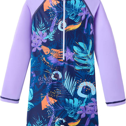 Girls Long Sleeve Rash Guard One Piece Swimsuits with UV Protection Sunsuit