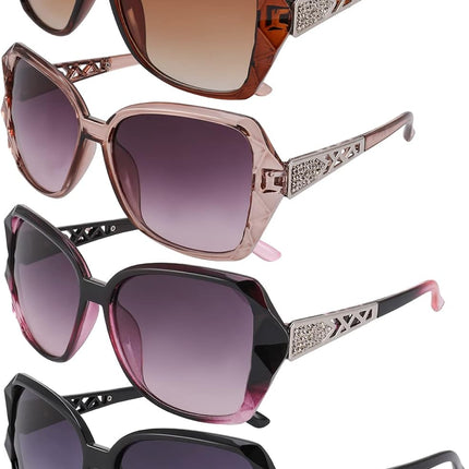 4 Pcs Women Large Sunglasses, UV 400 Glasses Oversized Classic Trend Ladies Sunglasses Sparkling Large Frame