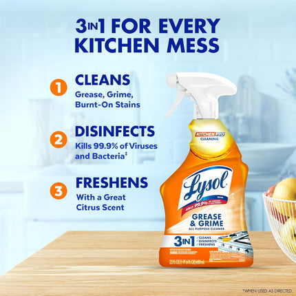 Pro Kitchen Spray Cleaner and Degreaser, Antibacterial All Purpose Cleaning Spray for Kitchens, Countertops, Ovens, and Appliances, Citrus Scent, 22Oz