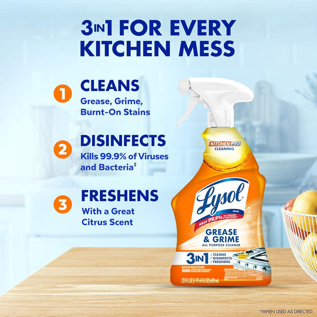 Pro Kitchen Spray Cleaner and Degreaser, Antibacterial All Purpose Cleaning Spray for Kitchens, Countertops, Ovens, and Appliances, Citrus Scent, 22Oz
