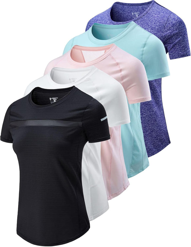 5 Pack Women’S Workout Tops Dry Fit T Shirts – Athletic Short Sleeve Gym Shirts for Women, Running Yoga Active Tees