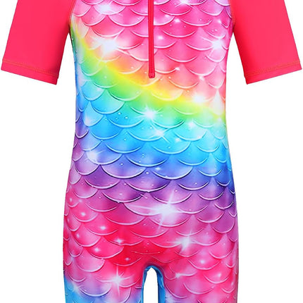 Short Sleeve Girls Swimsuits UV 50+ One Pieces Zipper 2-14Y | from Beach Vacations and Pool Parties to Cruises and Water Parks, This Colorful Floral Swimsuit Is Her Summer Favorite