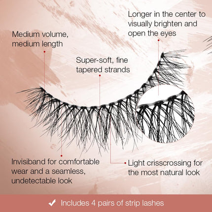 Naked Strip Lashes 421 Natural Looking False Eyelashes, 4 Pairs | Seamless Blend with Invisiband for Long-Lasting Lightweight Wispy Texture Adds Subtle Volume, Synthetic Hair, Cruelty Free