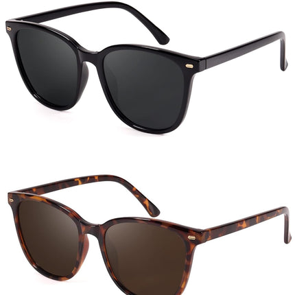 2 Packs Sunglasses for Women Polarized UV400 Protection Lens Big Frame Fashion Glasses Trendy Stylish Shade