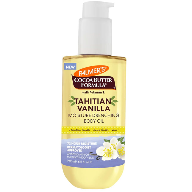 Cocoa Butter Formula Body Oil, Moisture Drenching Tahitian Vanilla, 6.5 Oz, 72Hr Hydration with Shea Butter & Vitamin E for Softer Skin, Protects & Soothes Dryness, Dermatologist Approved