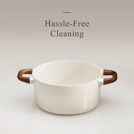 5QT Nonstick Stock Pot with Lid, 5 Quart Casserole with Ladle, Even Heating Stockpot, Fits All Stoves, Non Stick Big Cooking Pots PFOA Free, White