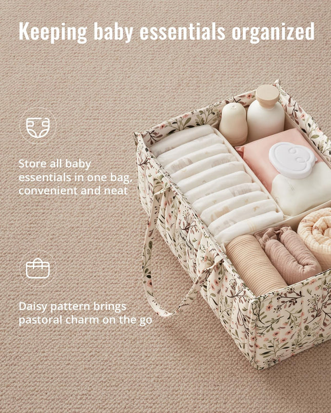 Floral Diaper Caddy Organizer, Stylish Nursery Storage Basket, Diaper Bag,Gift for Baby Shower, Baby Registry Must Have, Newborn Essentials, Pastoral Daisy
