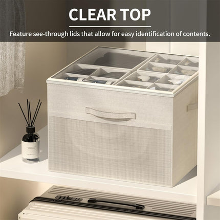Shoe Organizer for Closet, Foldable Shoe Storage with Adjustable Dividers | Fabric Shoe Storage Organizer Box Bin with Adjustable Dividers and Clear Cover, Fits up to 16-32 Pairs