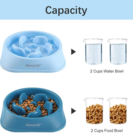 Slow Feeder Dog Bowls 2PCS, Anti-Choking Puzzle Dog Food Bowls, Anti-Slip Interactive Feeding Slow down Eating, Bloat Stop Maze Dishes for Medium Breeds