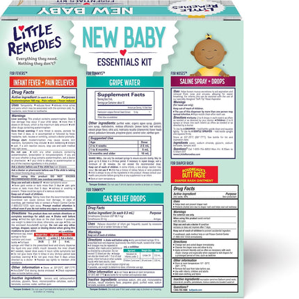 New Baby Essentials Kit with Saline Nasal Spray, Diaper Rash Cream, Gas Relief Drops, Gripe Water & More, Safe for Newborns