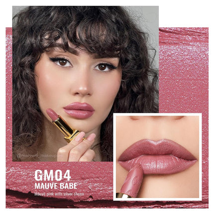 Matte Mauve Pink Lipstick with Glow Metallic Finish - Vegan Lipstick for Women, Creamy Texture, Hydrating Clean Beauty Formula, High-End Magnetic Hook Design, GM04 Mauve Babe
