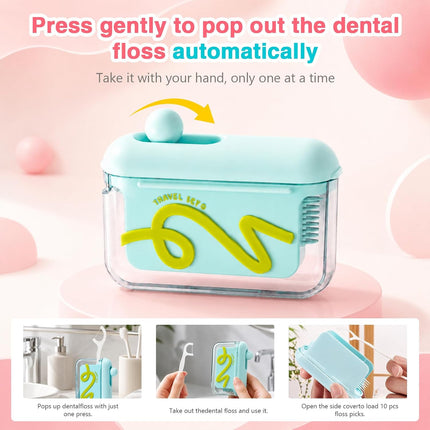 2026 Travel Floss Pick Dispenser Count Automatic Press Pop-Up Holder Sized Organizer Portable and Refillable for Home Dining Restaurant with 10 Picks (Pink（1Pc）)