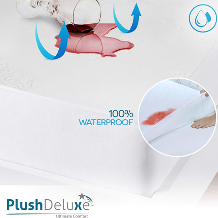 Bamboo Waterproof Mattress Protector, Queen Size, Ultra Soft | Breathable, Noiseless, Hypoallergenic, Washable, 60X80" up to 18" Deep, Viscose Derived from Bamboo Mattress Cover, White