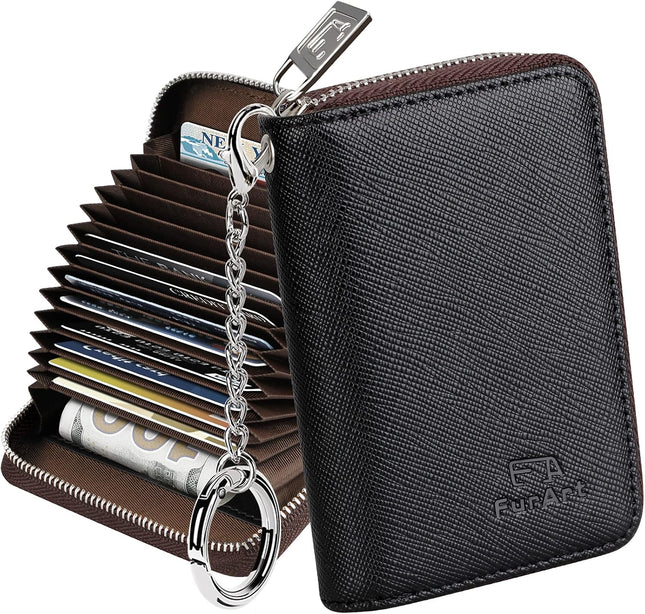 Zipper Wallet Women, RFID Blocking Credit Card Wallet, Business Card Holder, Compact Size Keychain Wallet