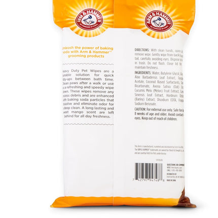 Arm and Hammer for Pets Heavy Duty Multipurpose Dog Bath Wipes, Mango Scent, Travel Size - All Purpose Wipes That Remove Odor and Refresh Dog Coat between Baths, 30 Count