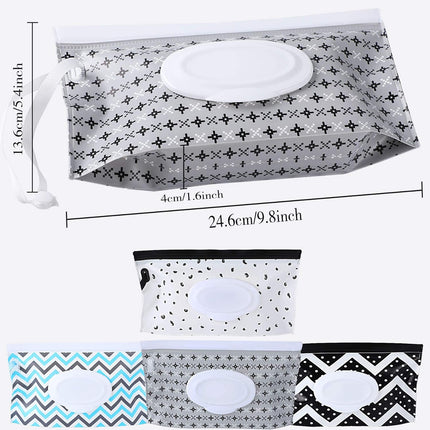 4 Pack Baby Wipe Dispenser, Portable Refillable Wet Wipe Holder | Reusable Travel Wet Wipe Pouch, Zip Locking Seal and Secure Snap Close Lid, Easy Refill and Dispensing, with Wrist Loop