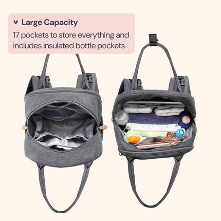 Diaper Bag Backpack - Baby Essentials Travel Tote - Multi Function Water Resistant Diaper Bag, Travel Essentials Baby Bag with Changing Pad, Stroller Straps & Pacifier Case - Dark Gray