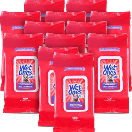 for Pets Freshening Multipurpose Cat Wipes with Aloe Vera, Fresh Scent - Easy to Use Cat Freshening and Grooming Wipes with Wet Lock Seal, 100 Count - 12 Pack