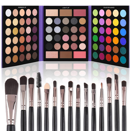 UCANBE 86-Color Eyeshadow Palette Makeup Set – 15-Piece Brush Kit with Highly Pigmented Matte, Shimmer & Glitter Eyeshadows, Highlighter, Contour & Blush Powders, Beauty Gift Set