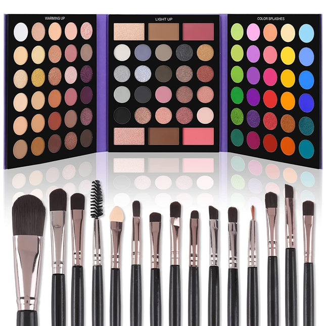 UCANBE 86-Color Eyeshadow Palette Makeup Set – 15-Piece Brush Kit with Highly Pigmented Matte, Shimmer & Glitter Eyeshadows, Highlighter, Contour & Blush Powders, Beauty Gift Set