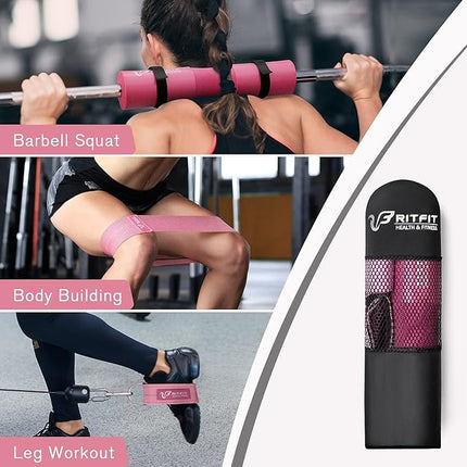 RitFit Ultimate 7-Piece Barbell Squat Pad Set with Resistance Bands, Safety Straps & Ankle Straps - Enhanced Neck & Shoulder Support for Squats, Lunges & Hip Thrusts (Pink/Black)