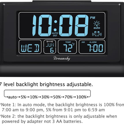 Alarm Clocks for Bedrooms with Battery Backup, Auto Set | Digital Clock with Date & Day of Week, 5 Inch Large Display, Weekday, Temperature, USB Port, Auto DST, Brightness Dimmer