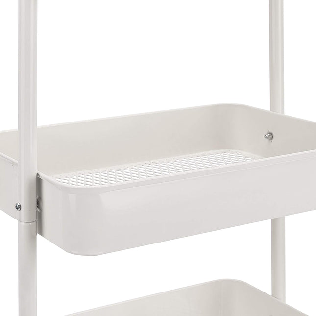 3 Tier Rolling Utility Cart, Multifunctional Storage Organizer with Lockable Wheels, Mobile Shelving Unit for Kitchen, Bathroom, Office, Laundry Room & Home Organization, White